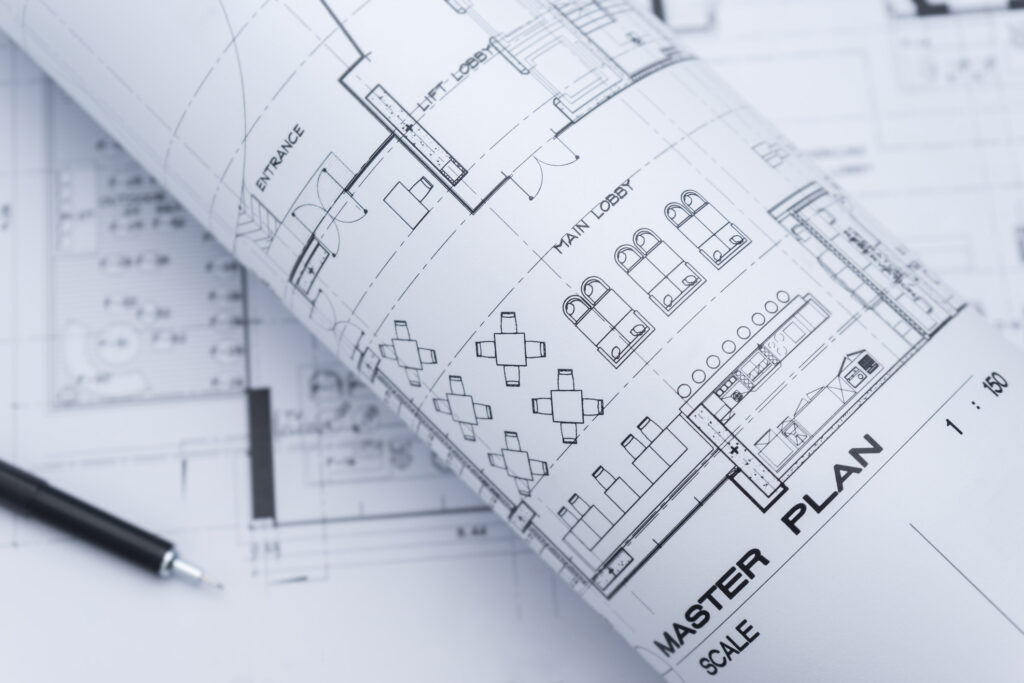 architectural drawing paper rolls of a dwelling for construction